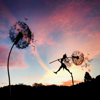 Metal Garden Decoration with Fairy and Dandelion Figures