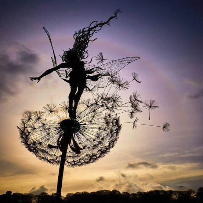 Metal Garden Decoration with Fairy and Dandelion Figures