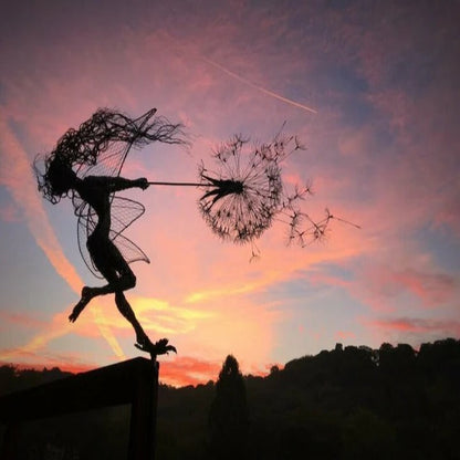 Metal Garden Decoration with Fairy and Dandelion Figures