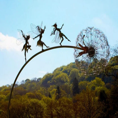 Metal Garden Decoration with Fairy and Dandelion Figures