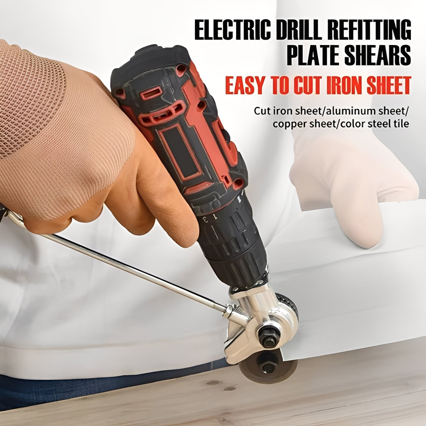 Drill Powered Metal Shear Cutter Attachment for Sheet Material