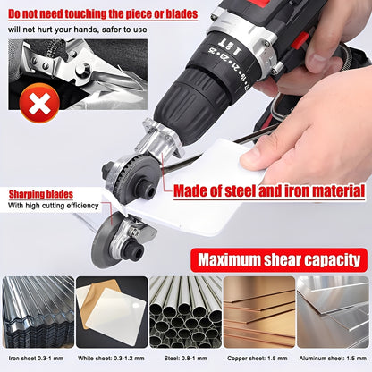 Drill Powered Metal Shear Cutter Attachment for Sheet Material