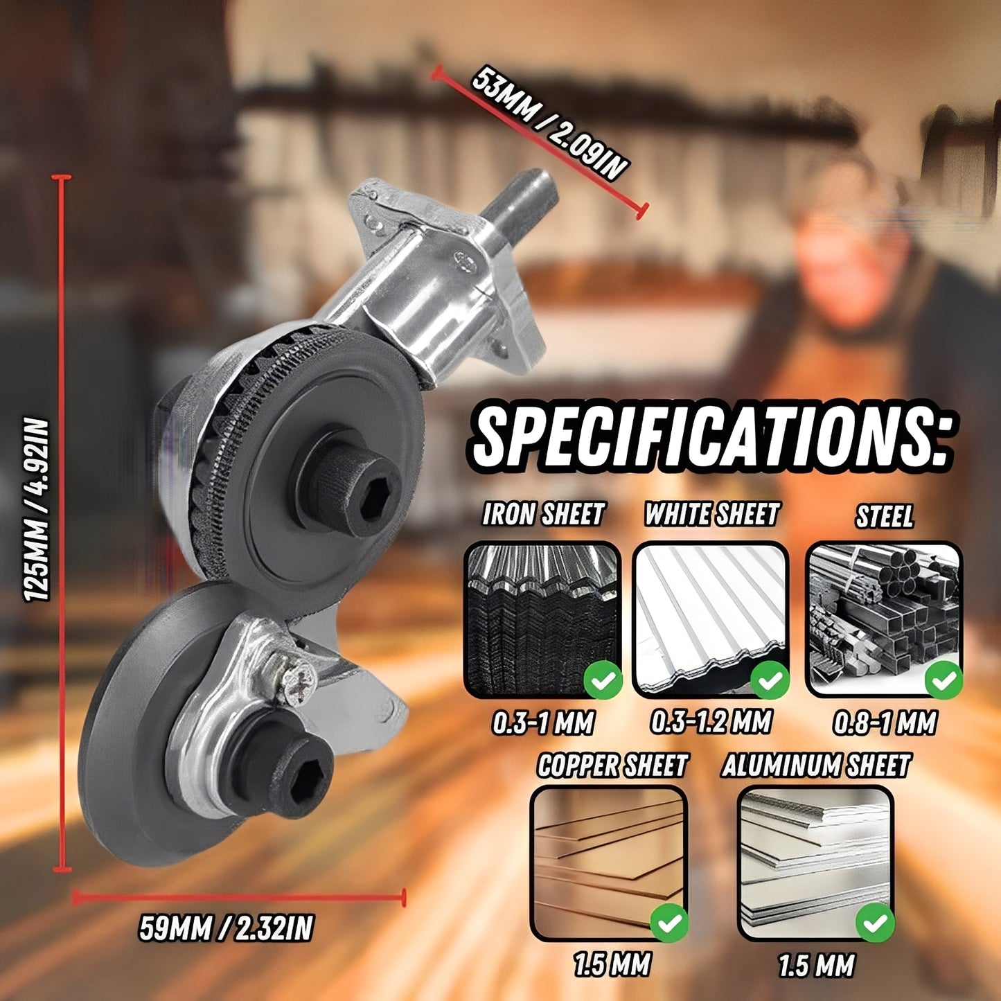 Drill Powered Metal Shear Cutter Attachment for Sheet Material