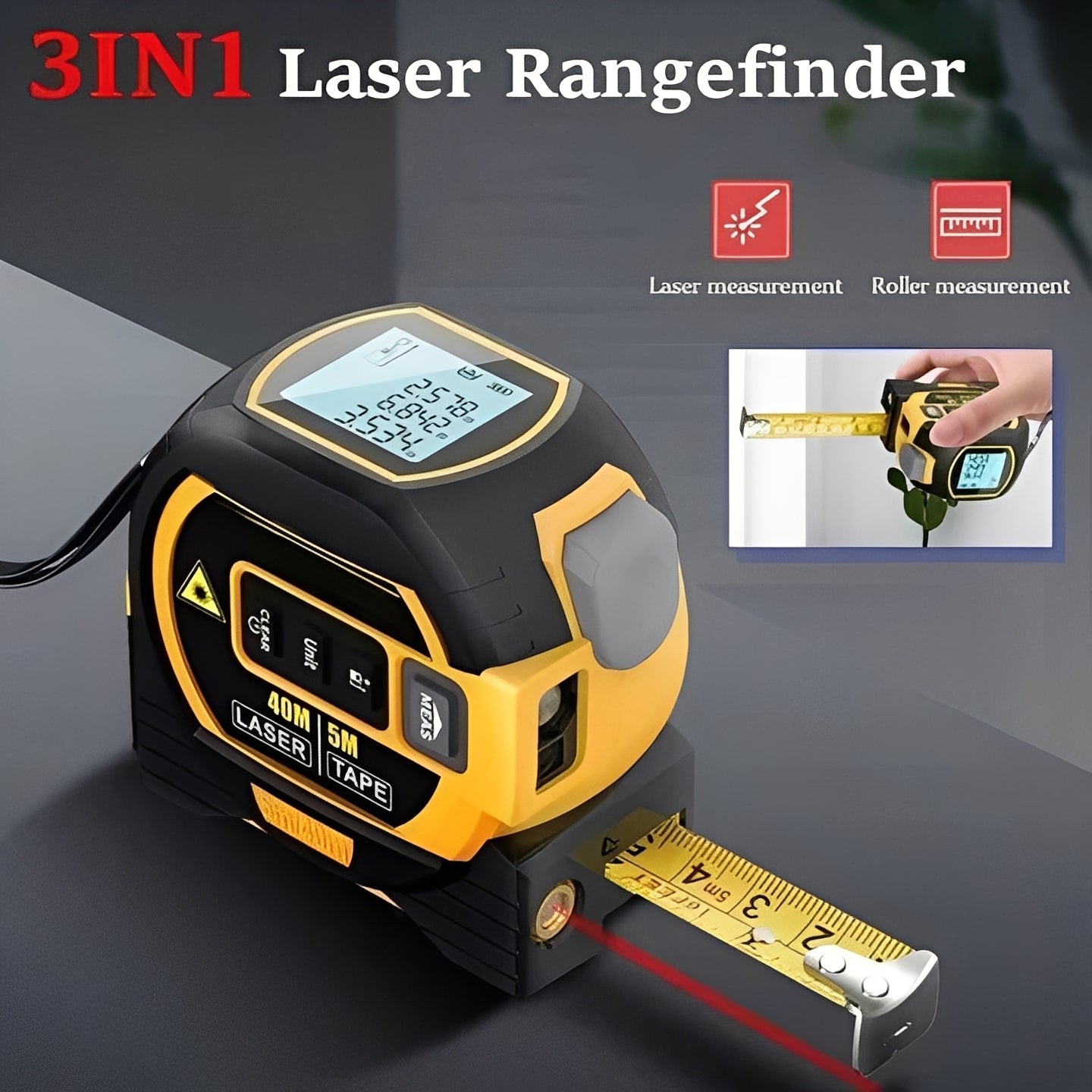 3-in-1 Distance Measuring Tool with Infrared Laser Function