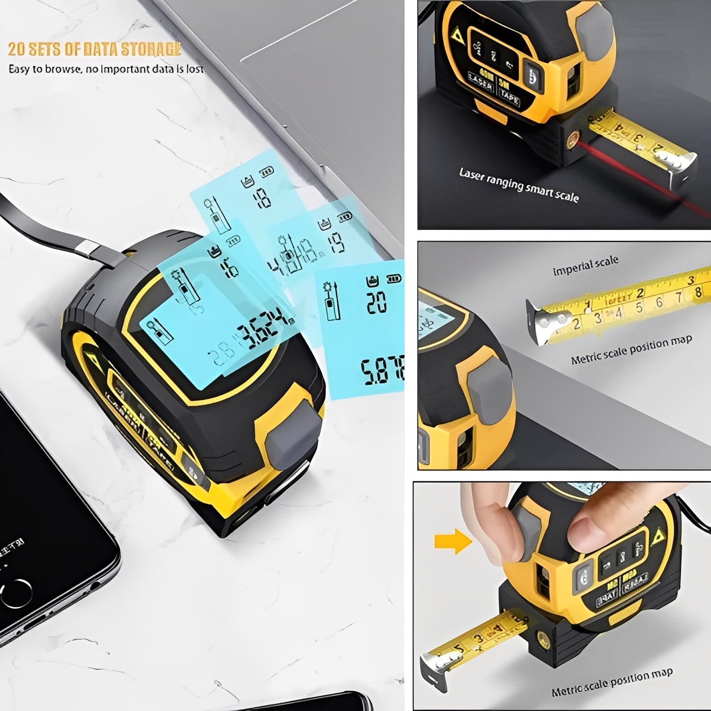 3-in-1 Distance Measuring Tool with Infrared Laser Function