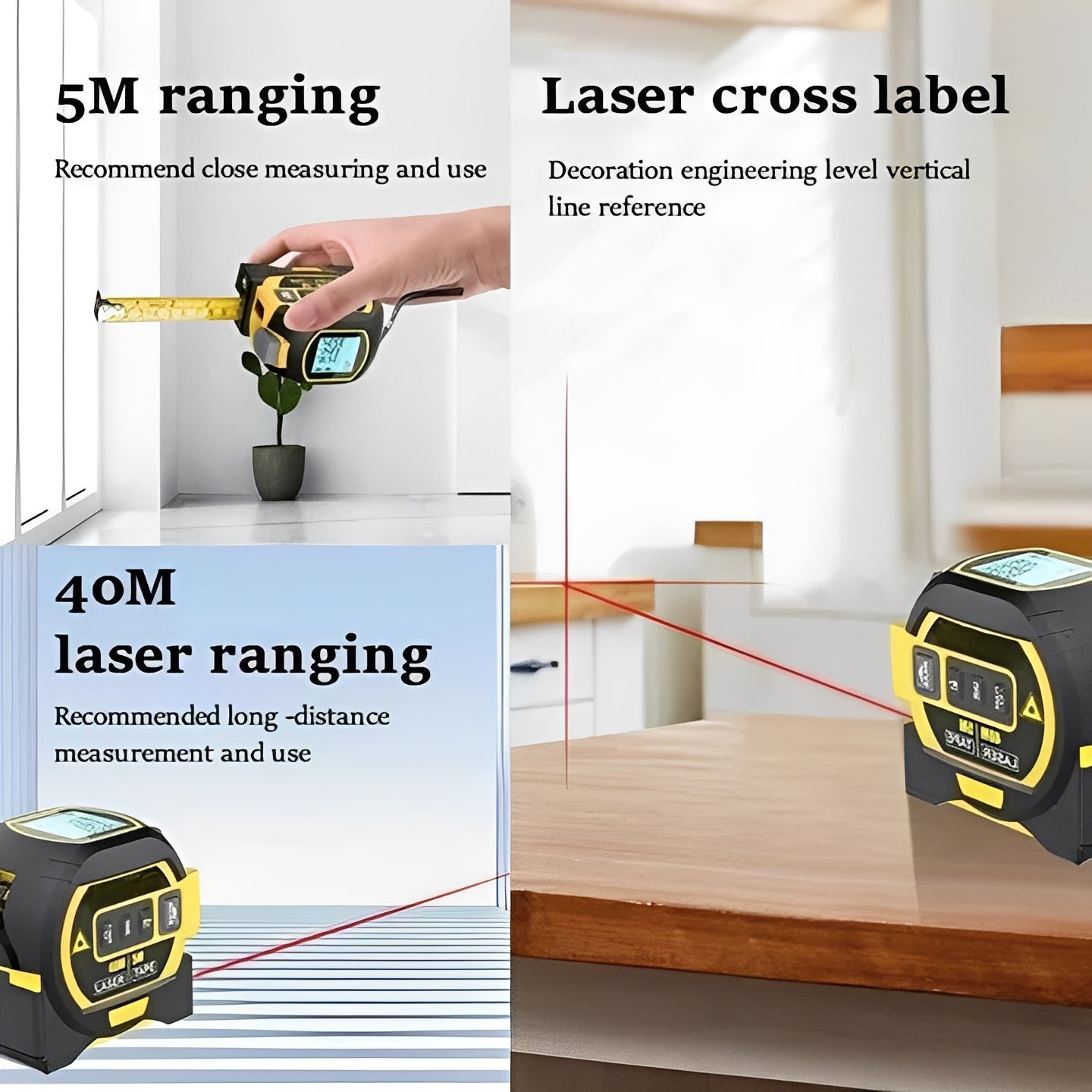 3-in-1 Distance Measuring Tool with Infrared Laser Function
