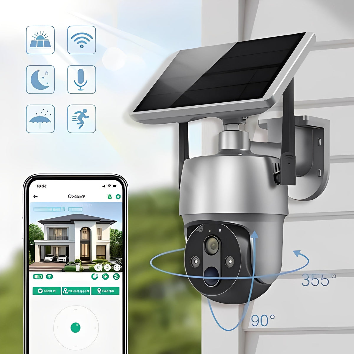 Solar Powered Wireless Outdoor Security Camera with 1080P Video and Color Night Vision