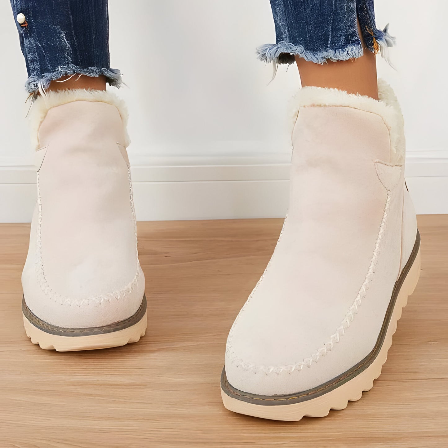 Fur Lined Ankle Boots with Slip On Design