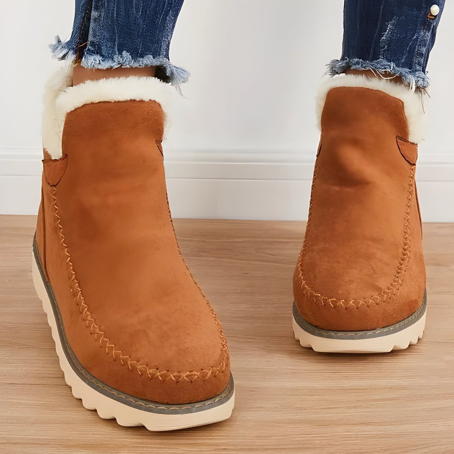 Fur Lined Ankle Boots with Slip On Design