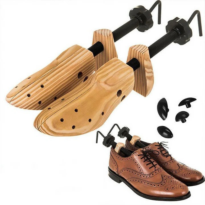 Wood Shoe Trees with Adjustable Fit for Shoe Shape Support