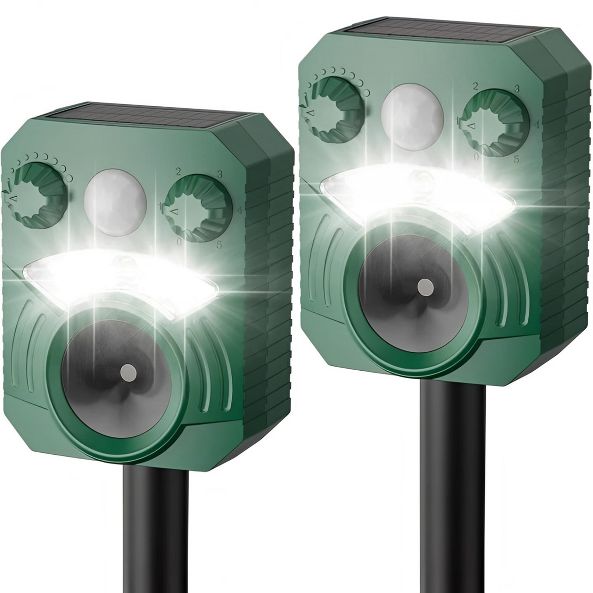Outdoor Ultrasonic Pest Deterrent with Motion Sensor and Light, Set of 2