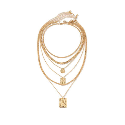 Layered Choker Necklace Set, 6 Piece with Vintage Coin and Tag