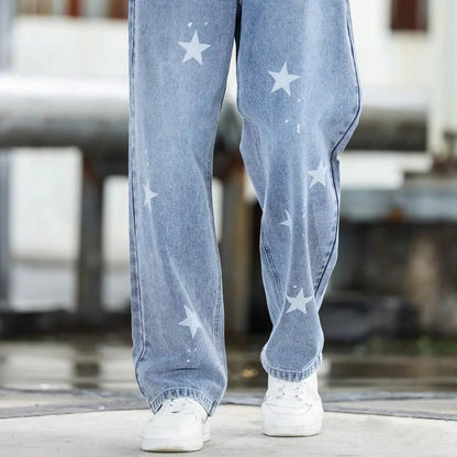 Men's Wide Leg Blue Denim Pants Loose Fit and Casual Fashion