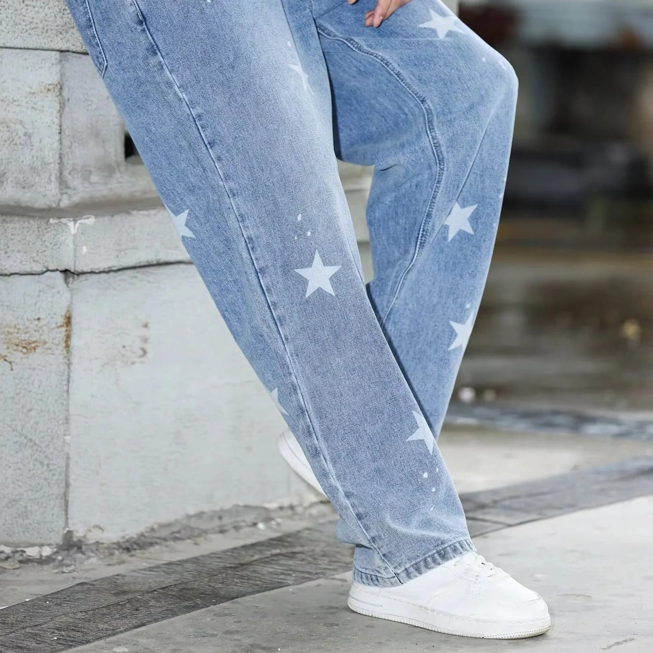 Men's Wide Leg Blue Denim Pants Loose Fit and Casual Fashion