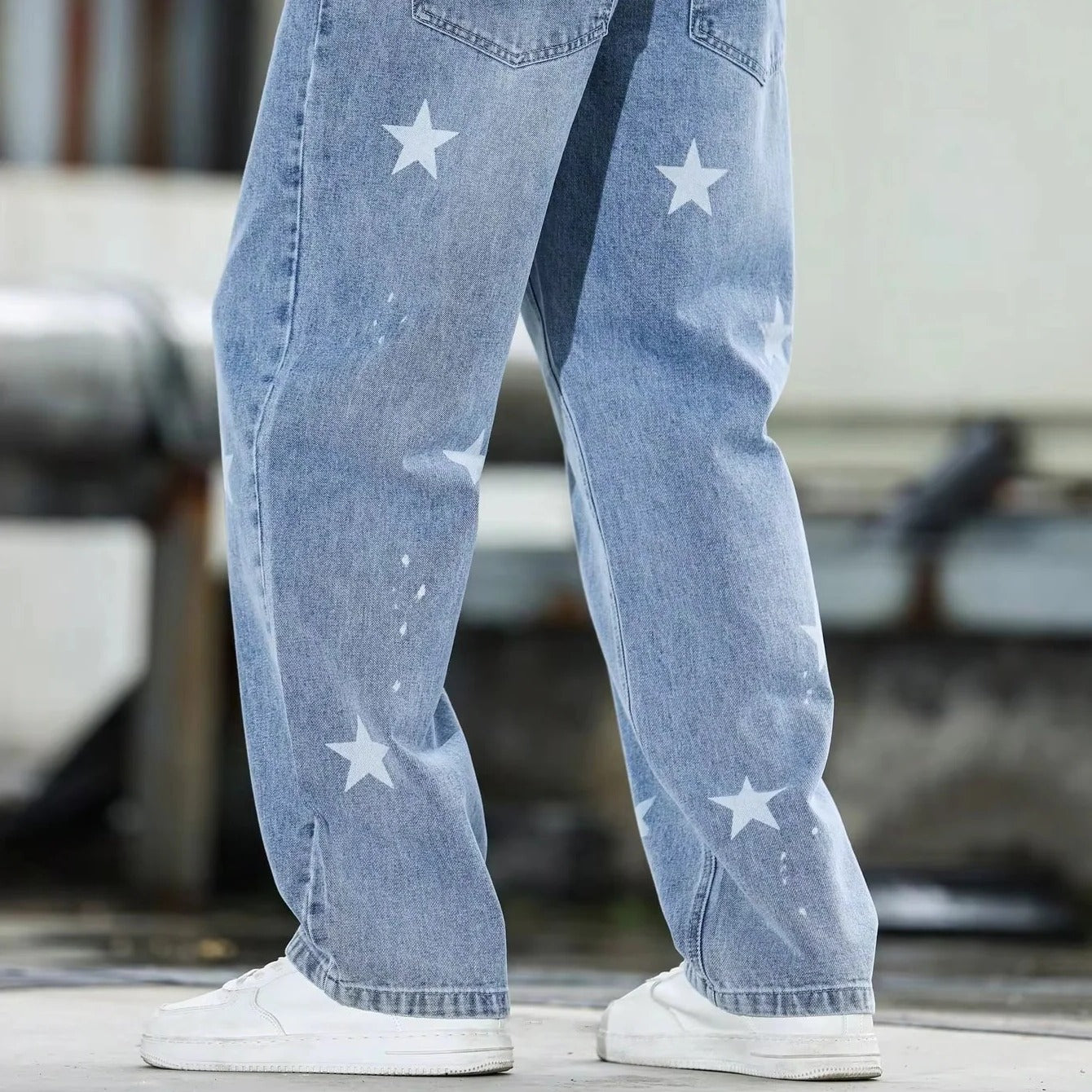 Men's Wide Leg Blue Denim Pants Loose Fit and Casual Fashion