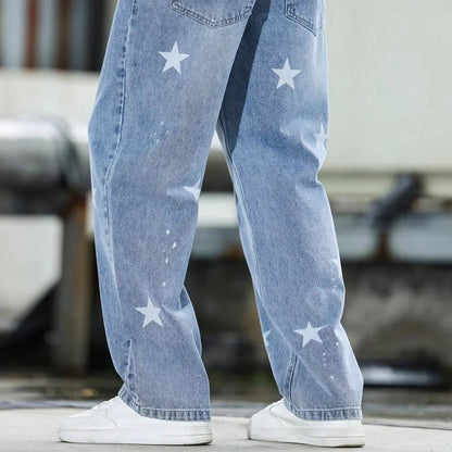 Men's Wide Leg Blue Denim Pants Loose Fit and Casual Fashion