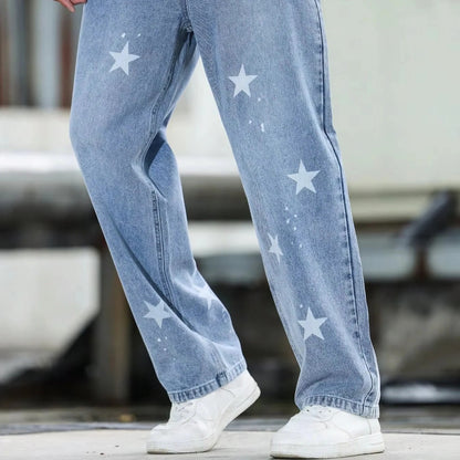 Men's Wide Leg Blue Denim Pants Loose Fit and Casual Fashion