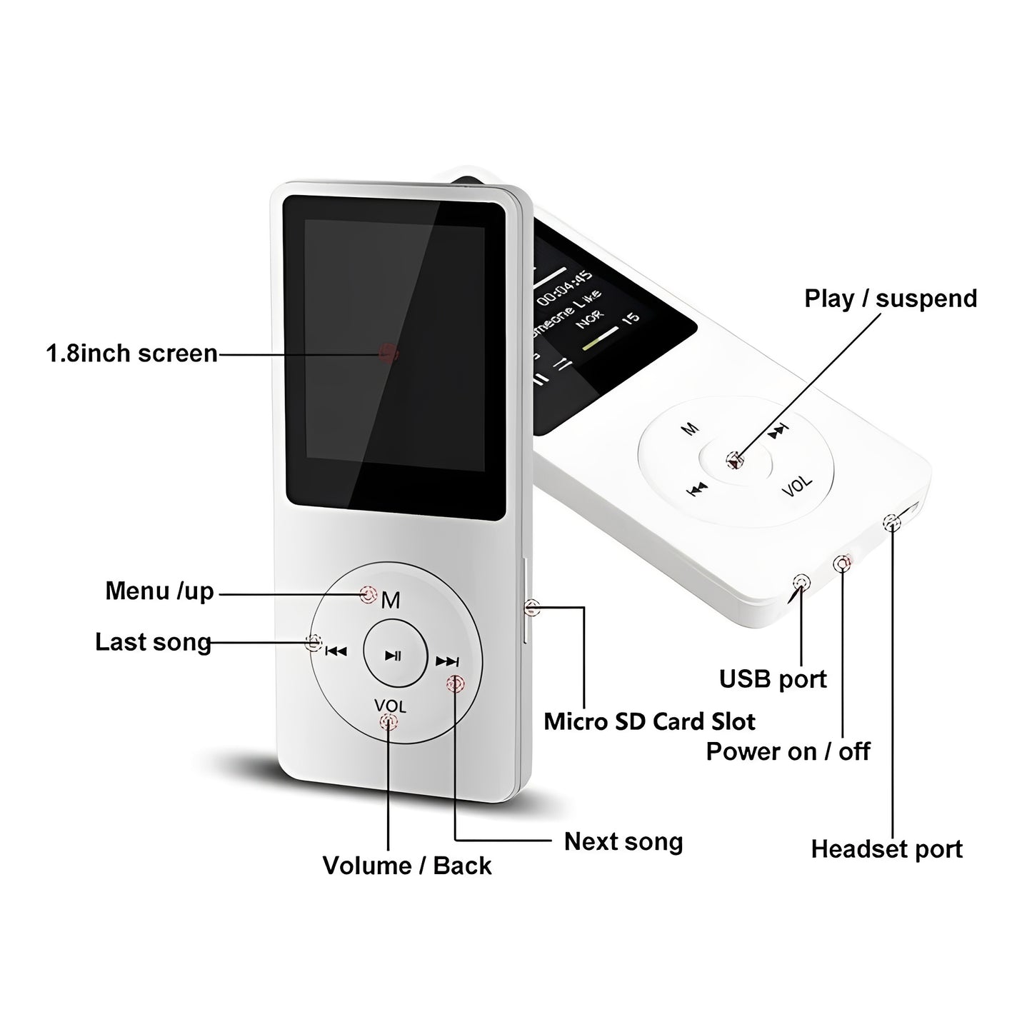 Portable High Fidelity Music Player with 1.8 Inch Screen and Bluetooth Connectivity
