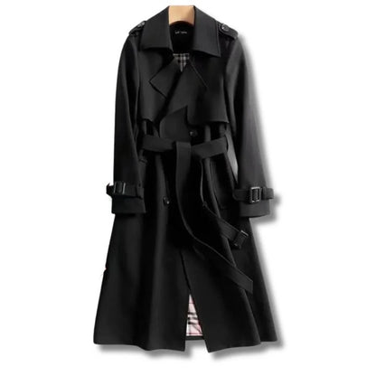 Trench Coat with Adjustable Waist Belt and Front Button Closure