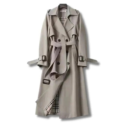 Trench Coat with Adjustable Waist Belt and Front Button Closure
