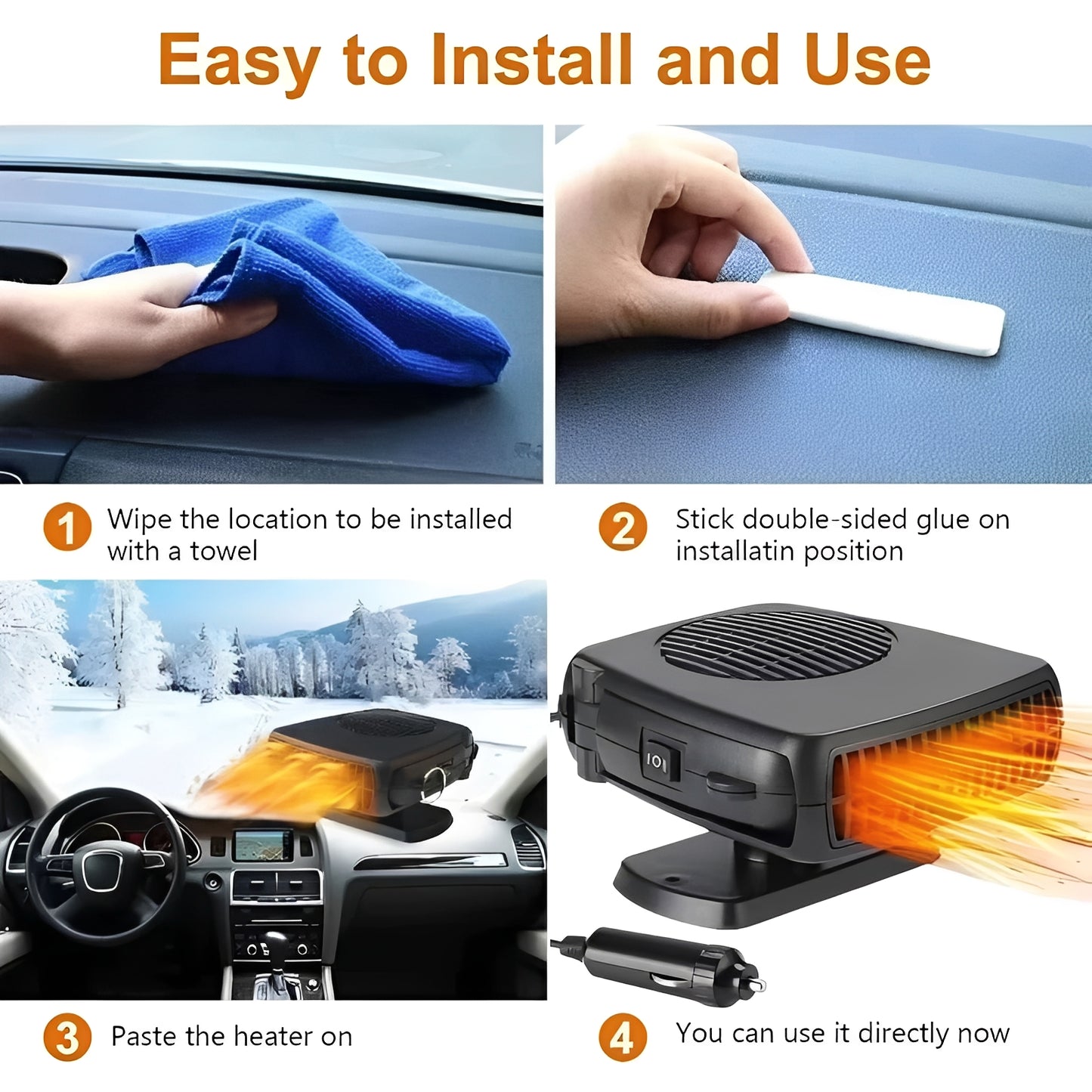 2 in 1 Portable Car Heater and Cooling Fan for Windshield Use