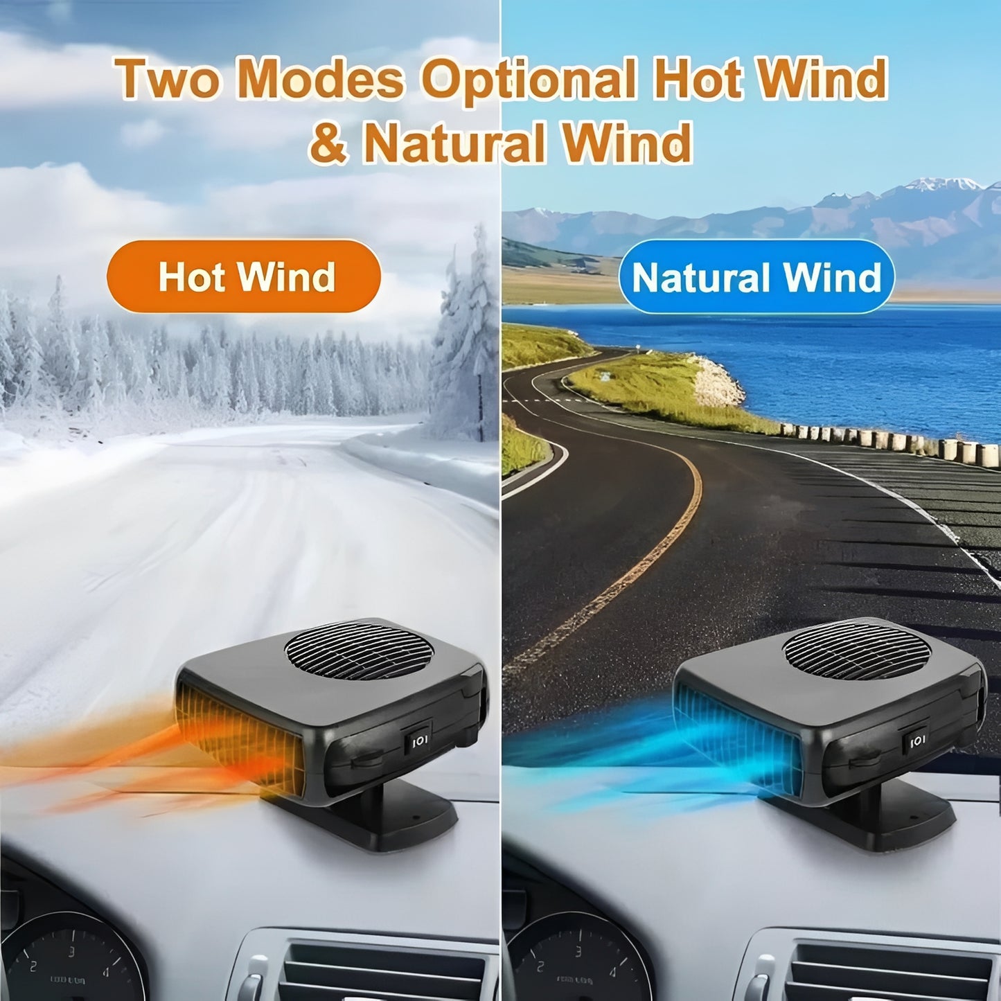 2 in 1 Portable Car Heater and Cooling Fan for Windshield Use