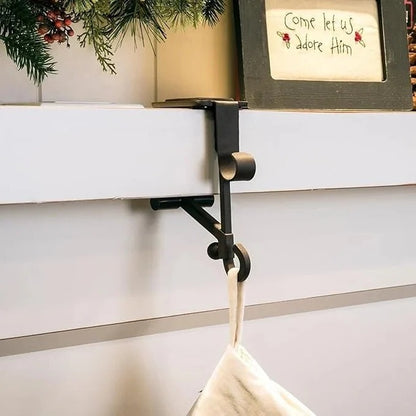 Adjustable Mantle Hook with Weighted Bases for Holiday Stockings and Greenery