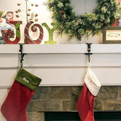 Adjustable Mantle Hook with Weighted Bases for Holiday Stockings and Greenery
