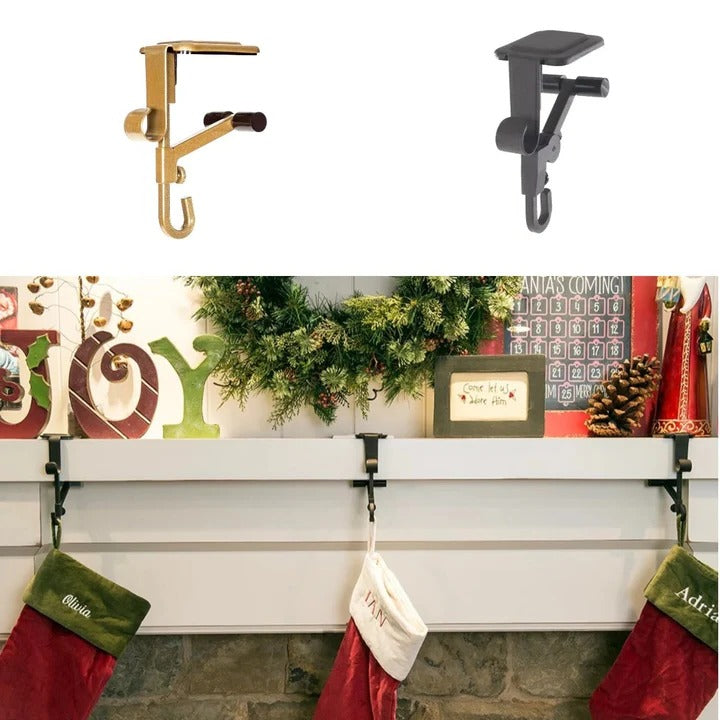 Adjustable Mantle Hook with Weighted Bases for Holiday Stockings and Greenery