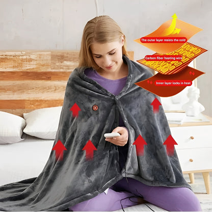 USB Powered Wearable Heating Shawl with Plush Fabric