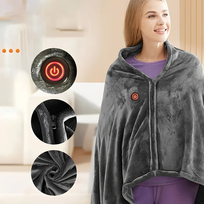 USB Powered Wearable Heating Shawl with Plush Fabric