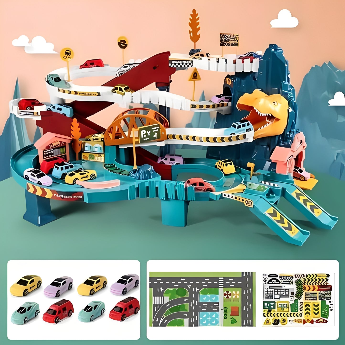 Adventure Circuit and Dinosaur Race Track with Flexible Path Construction