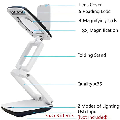 Adjustable Floor Magnifier with Large Viewing Lens and LEDs