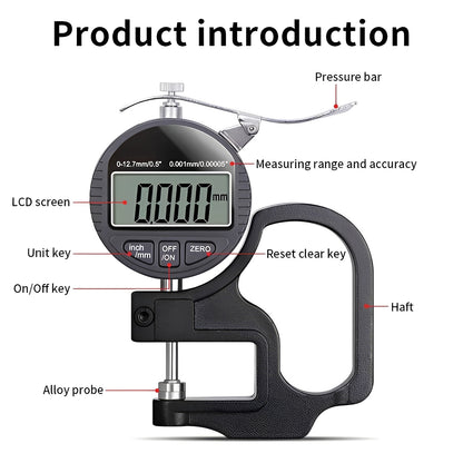 Handheld Digital Thickness Measuring Tool with Digital Display