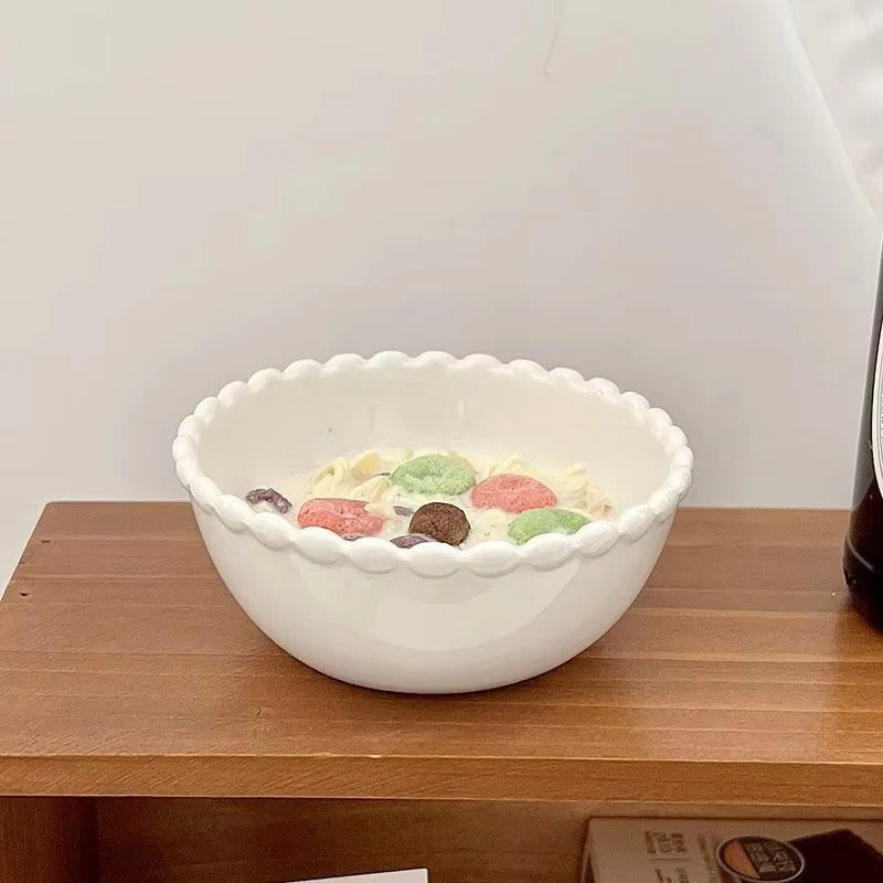 Ceramic Dinnerware with Pearl-Style Beaded Rim