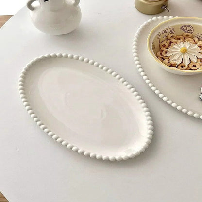 Ceramic Dinnerware with Pearl-Style Beaded Rim