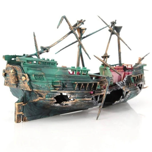 Sunken Boat Aquarium Ornament for Freshwater and Saltwater Tanks