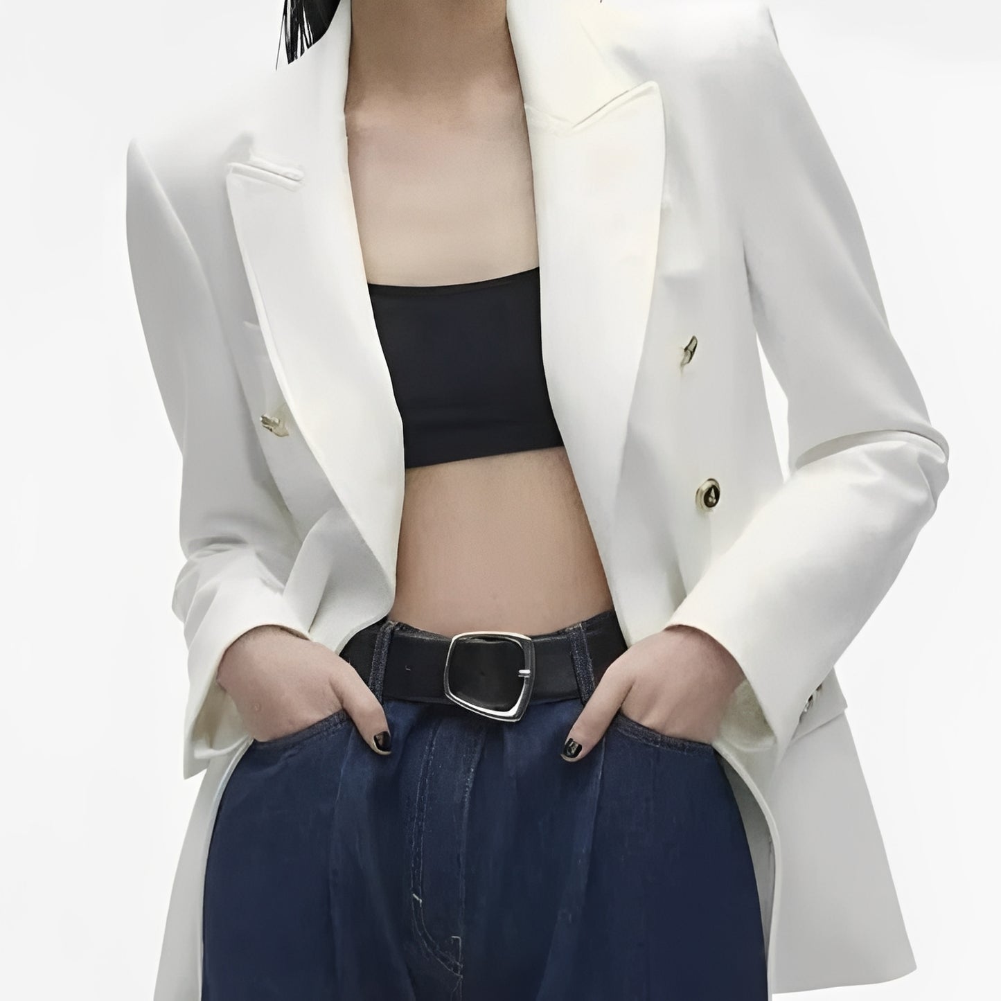 Women's Long Sleeve Button Front Blazer with V Neck  Design