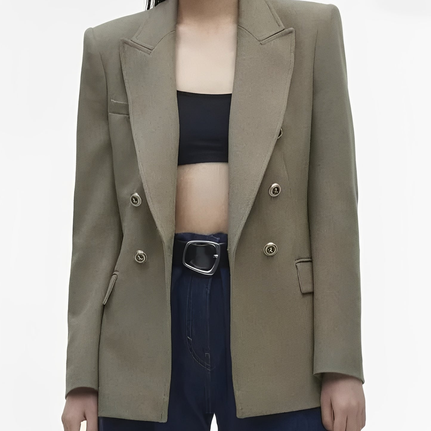 Women's Long Sleeve Button Front Blazer with V Neck  Design