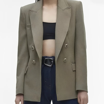 Women's Long Sleeve Button Front Blazer with V Neck  Design