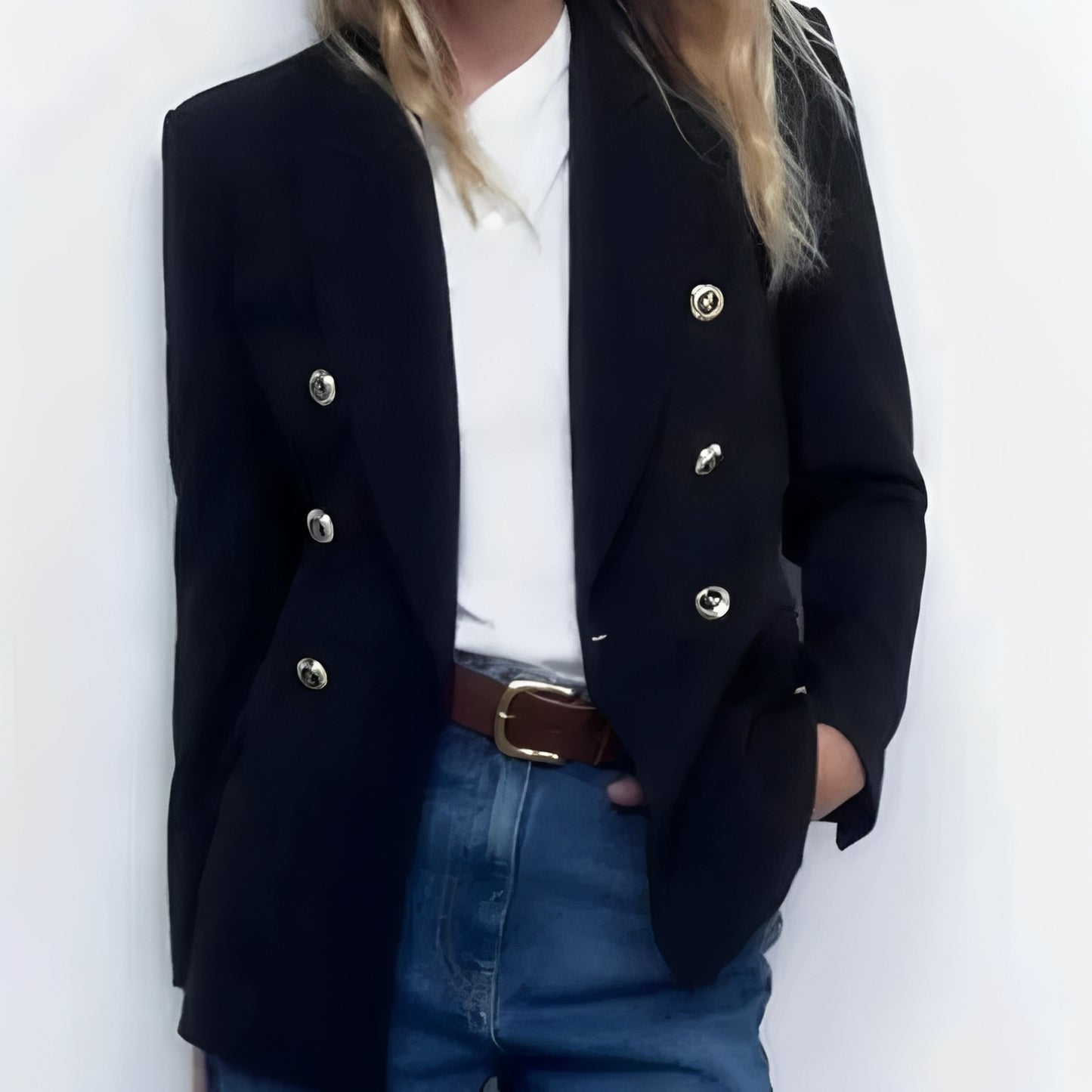 Women's Long Sleeve Button Front Blazer with V Neck  Design