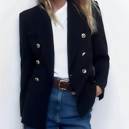 Women's Long Sleeve Button Front Blazer with V Neck  Design