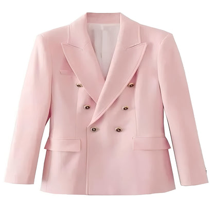 Women's Long Sleeve Button Front Blazer with V Neck  Design