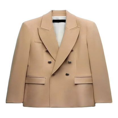 Women's Long Sleeve Button Front Blazer with V Neck  Design