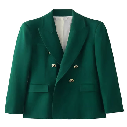 Women's Long Sleeve Button Front Blazer with V Neck  Design