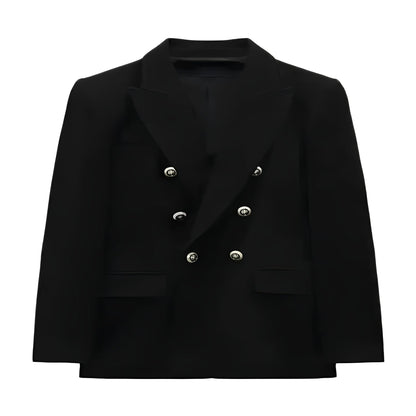 Women's Long Sleeve Button Front Blazer with V Neck  Design