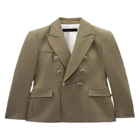 Women's Long Sleeve Button Front Blazer with V Neck  Design