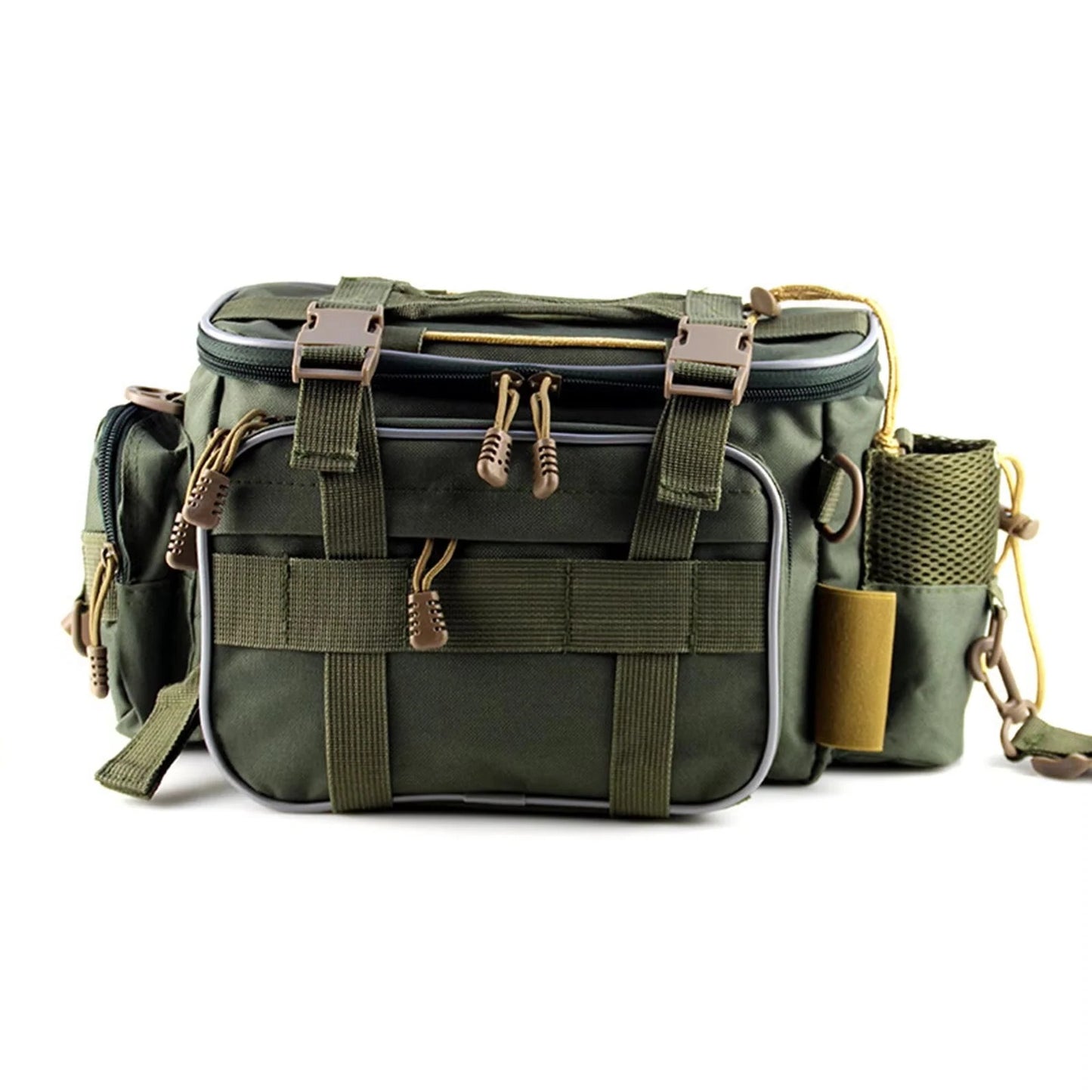 Fishing Gear Storage Bag with Multiple Compartments and Shoulder Strap