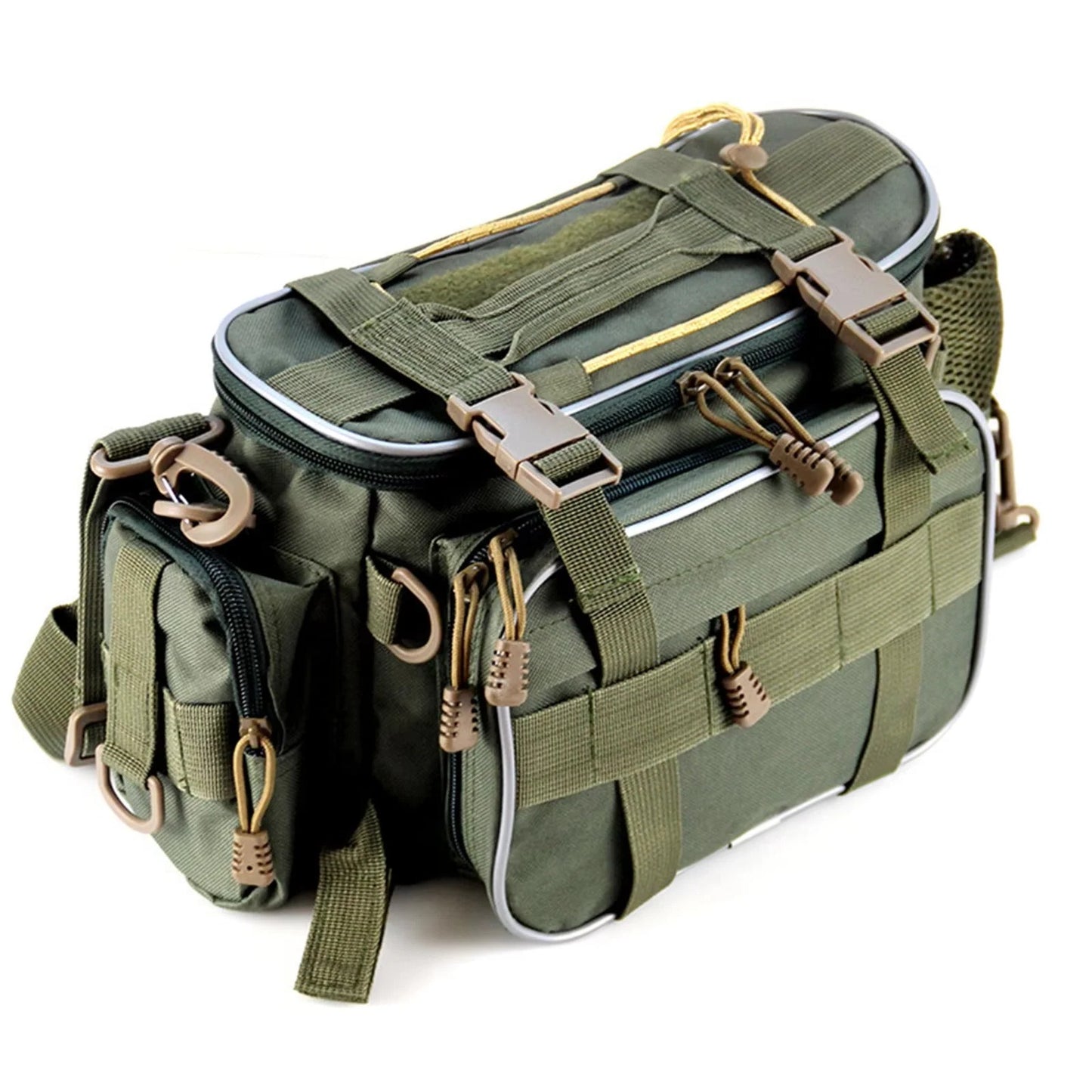 Fishing Gear Storage Bag with Multiple Compartments and Shoulder Strap