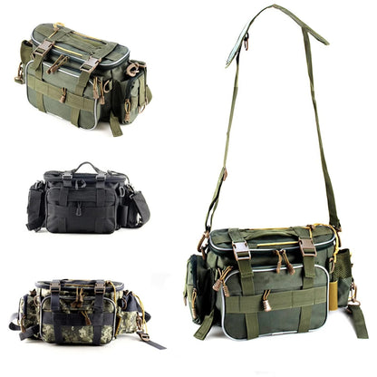 Fishing Gear Storage Bag with Multiple Compartments and Shoulder Strap
